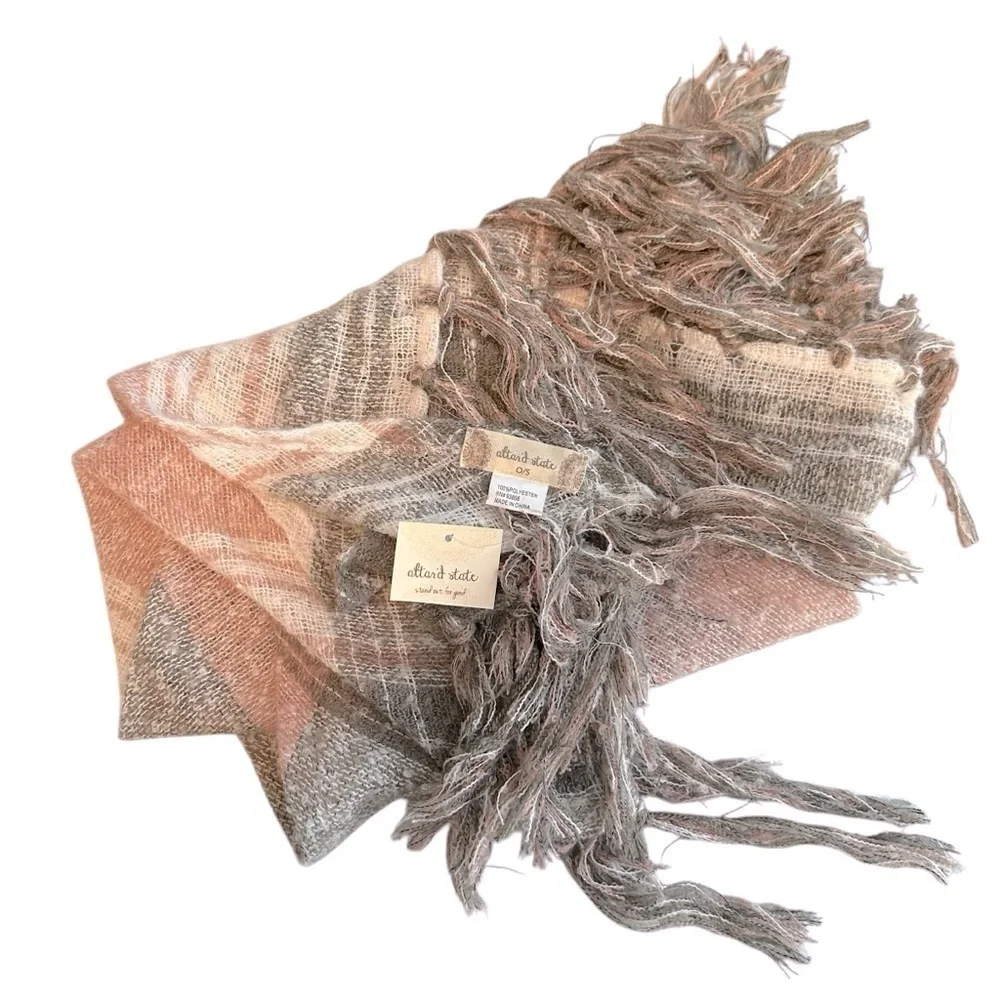 Altar'd State Triangle Shape Oversized Pink White Gray Fringed Scarf Wrap